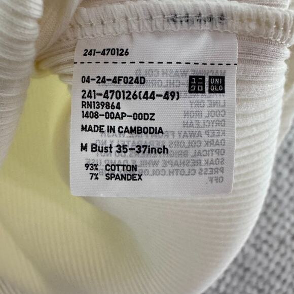 Uniqlo Sweater Womens M Cream Cotton Rib Knit Mock Neck Long Sleeve Fitted - Picture 11 of 12